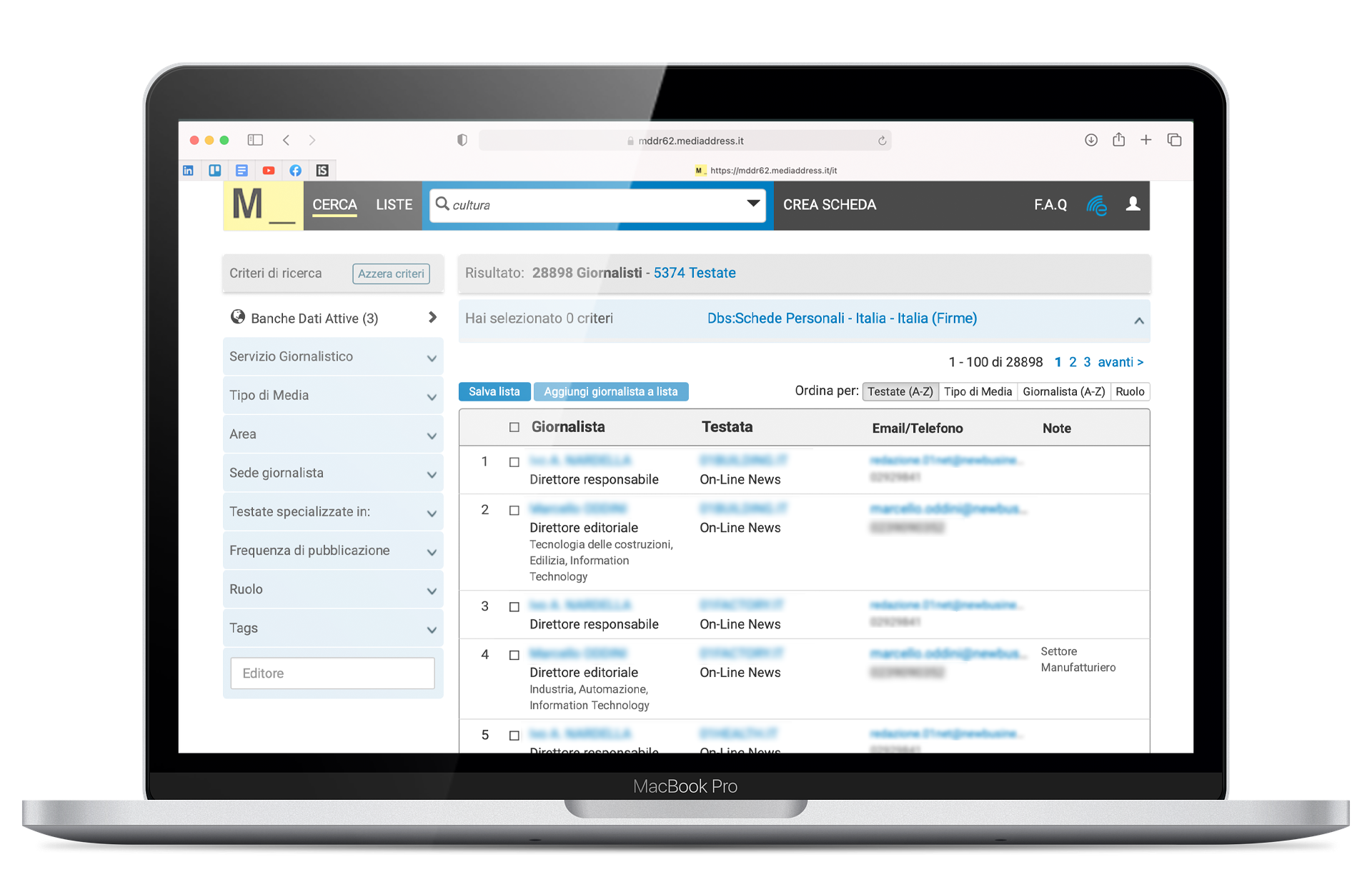 Schermata applicazione Mediaddress