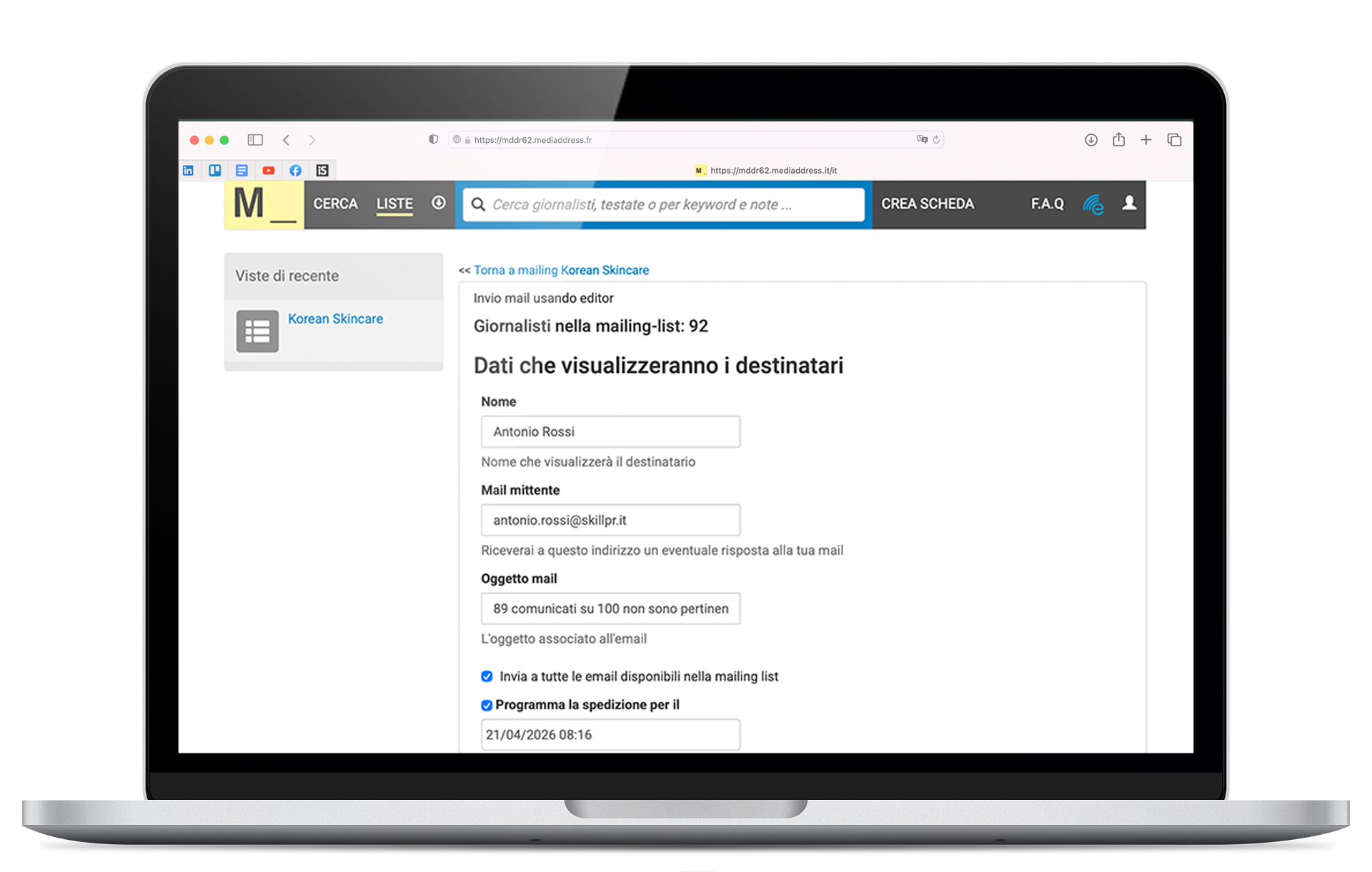 Invia comunicati dall'applicazione